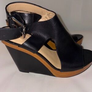 Michael Kors Josephine Black Women's Wedge Sandals - Leather Open-Toe
